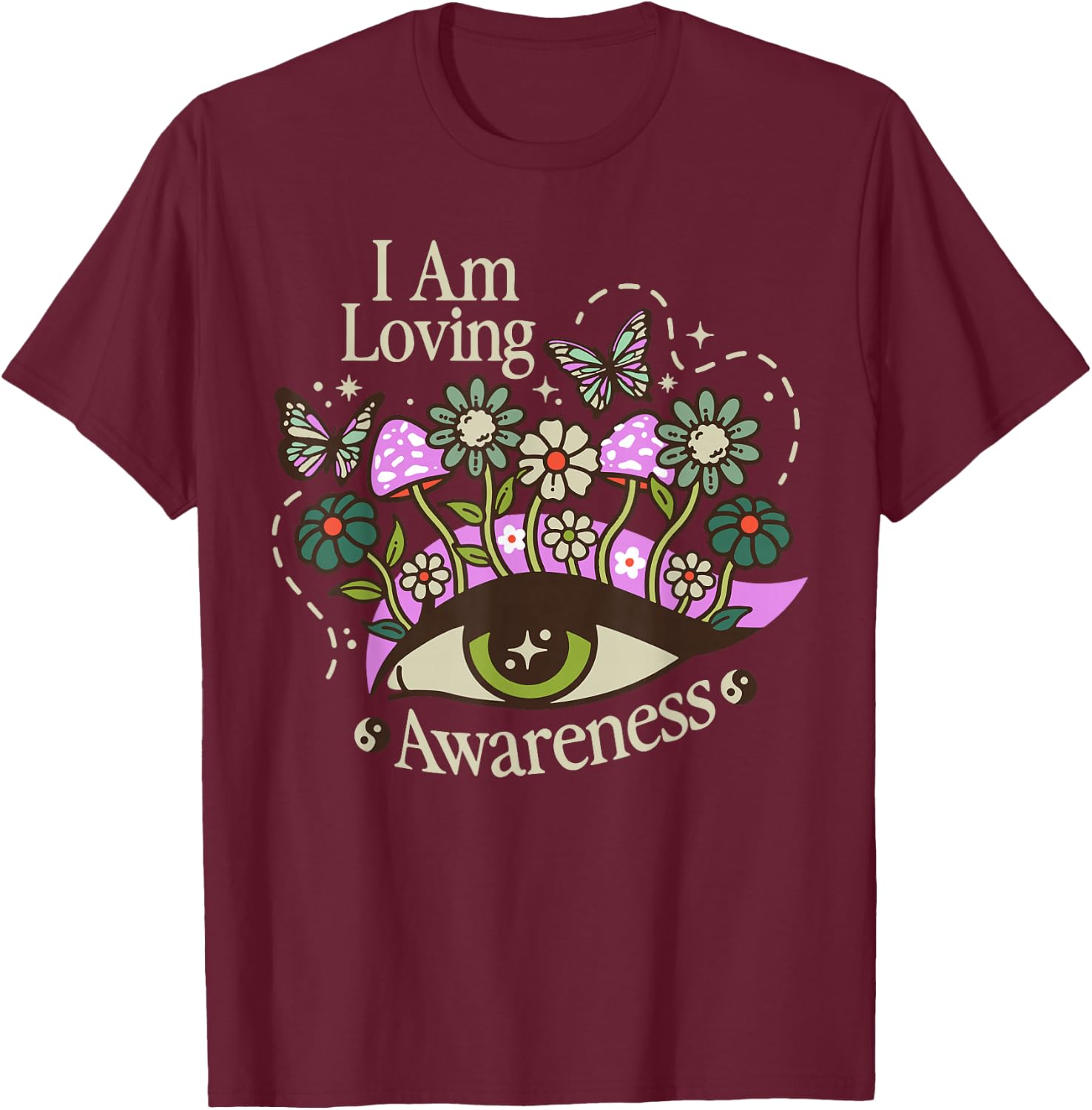 I Am Loving Awareness, Ram Dass Mantra, Mandala T-Shirt - T-Shirt | Maroon