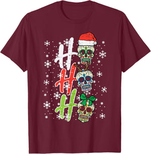 Christmas Sugar Skull Ho Ho Ho Xmas Mexican Men Women Kids T-Shirt - T-Shirt | Maroon