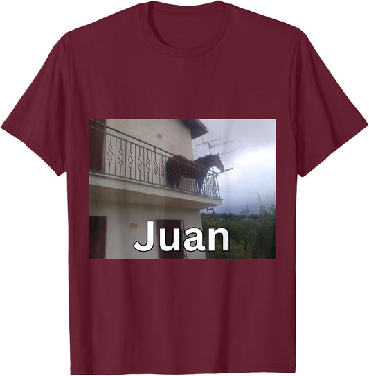 Funny Juan Horse on Balcony Meme T-Shirt - T-Shirt | Maroon