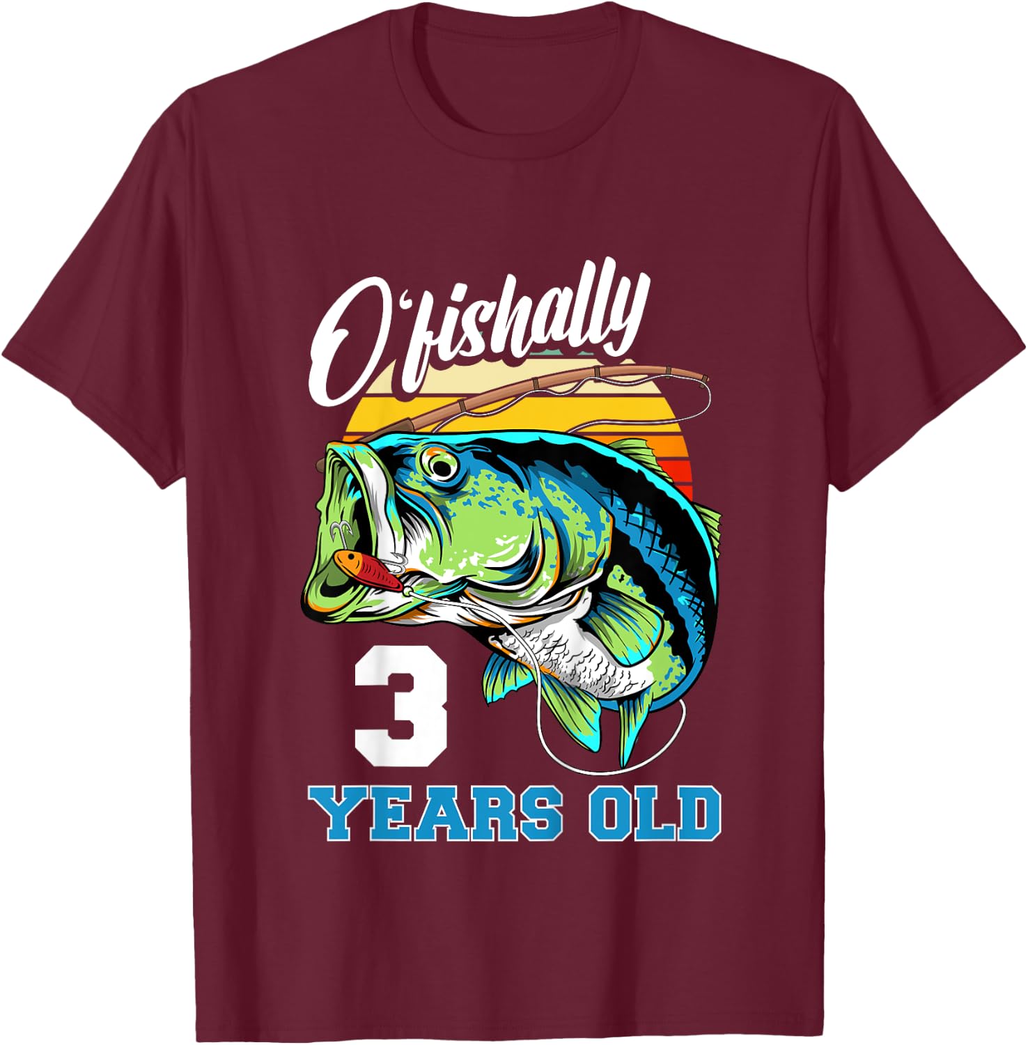 Ofishally 3 Years Old Fisherman 3rd Birthday Fishing T-Shirt - T-Shirt | Maroon