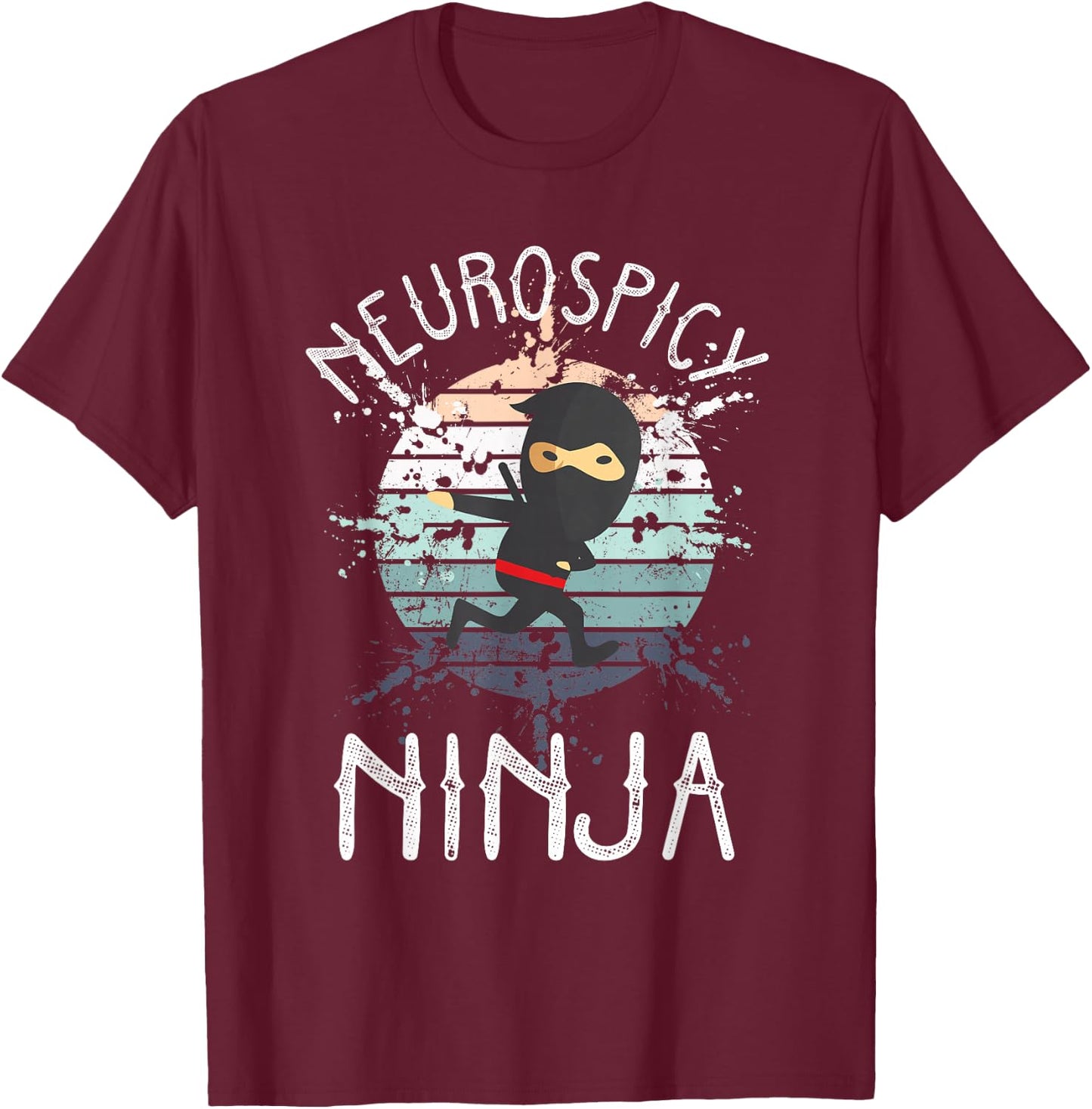 Neurospicy Ninja Autism Awareness Neurodiverse ADHD Kids ASD T-Shirt - T-Shirt | Maroon
