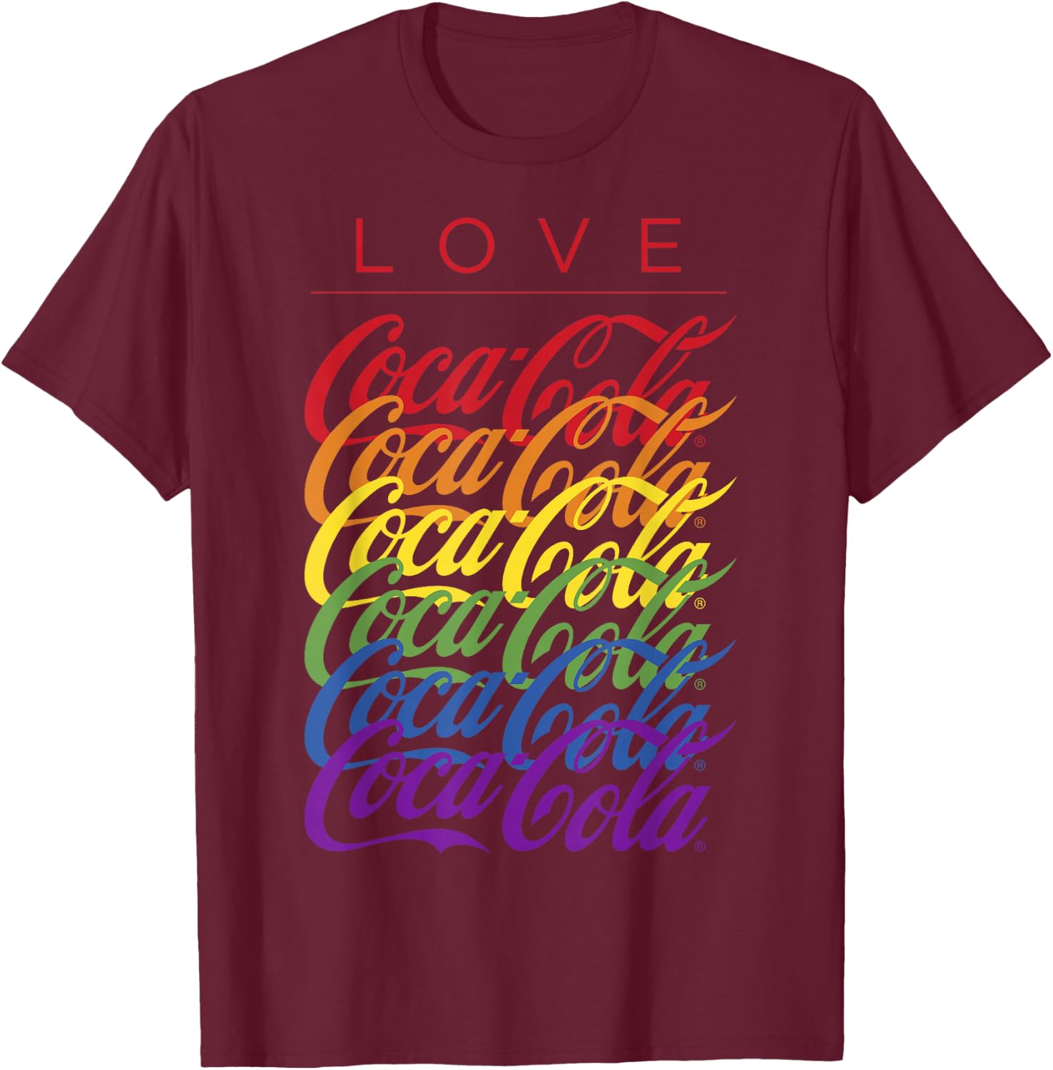 Coca-Cola Pride Love Rainbow Logo Stack T-Shirt - T-Shirt | Maroon