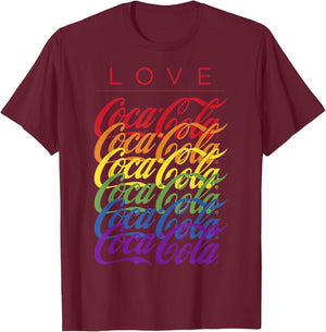 Coca-Cola Pride Love Rainbow Logo Stack T-Shirt - T-Shirt | Maroon