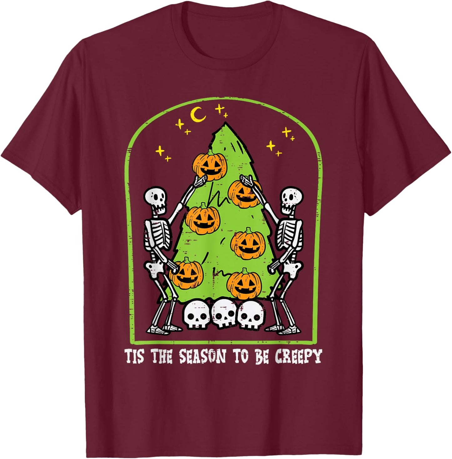 Skeletons Spooky Season Tree Pumpkin Retro VIntage Halloween T-Shirt - T-Shirt | Maroon