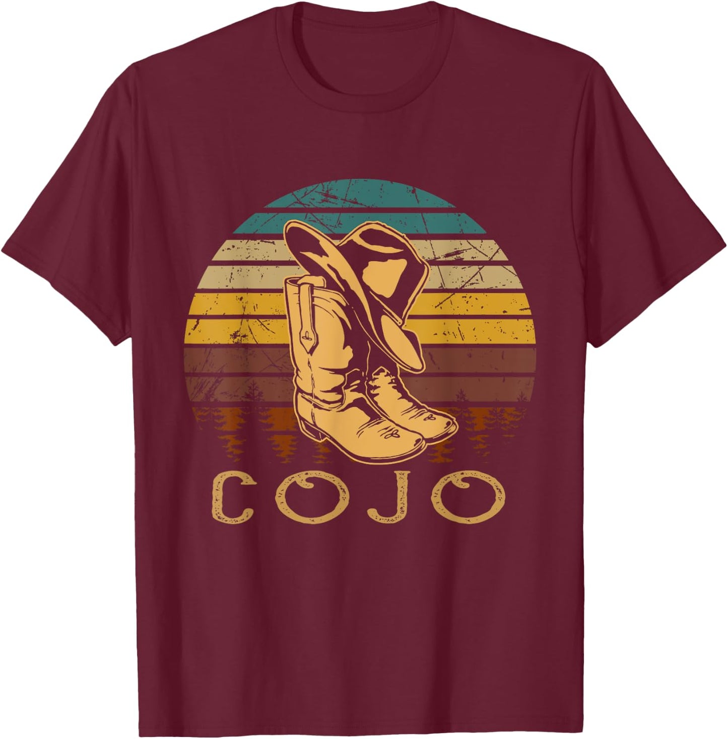 Vintage Cojo Bull Skull Cowgirl Western Cowboys Boots T-Shirt - T-Shirt | Maroon