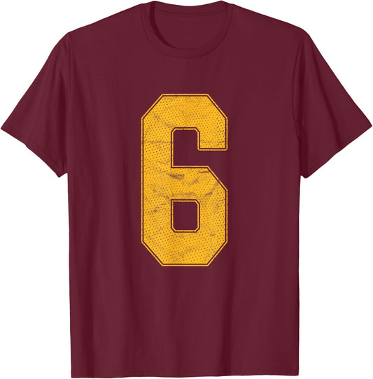 Number 6 Numbered Uniform Sports Team Jersey 6th Birthday T-Shirt - T-Shirt | Maroon