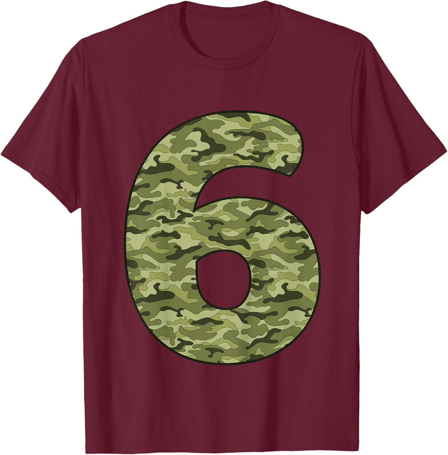 Kids 6 Year Old Birthday Camouflage Military 6th Birthday T-Shirt - T-Shirt | Maroon