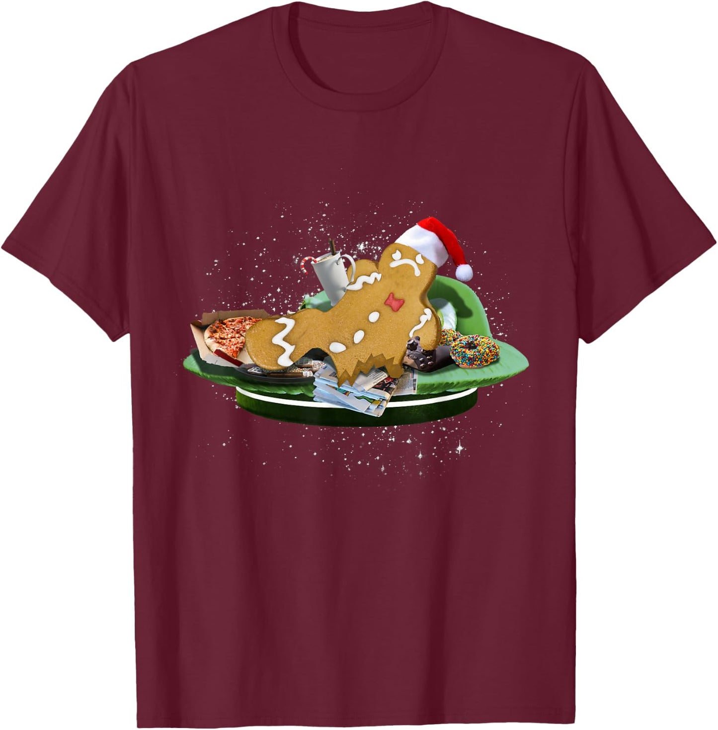 Random Galaxy One Legged Gingerbread Man Amputee Funny Christmas Black Small T-Shirt - T-Shirt | Maroon