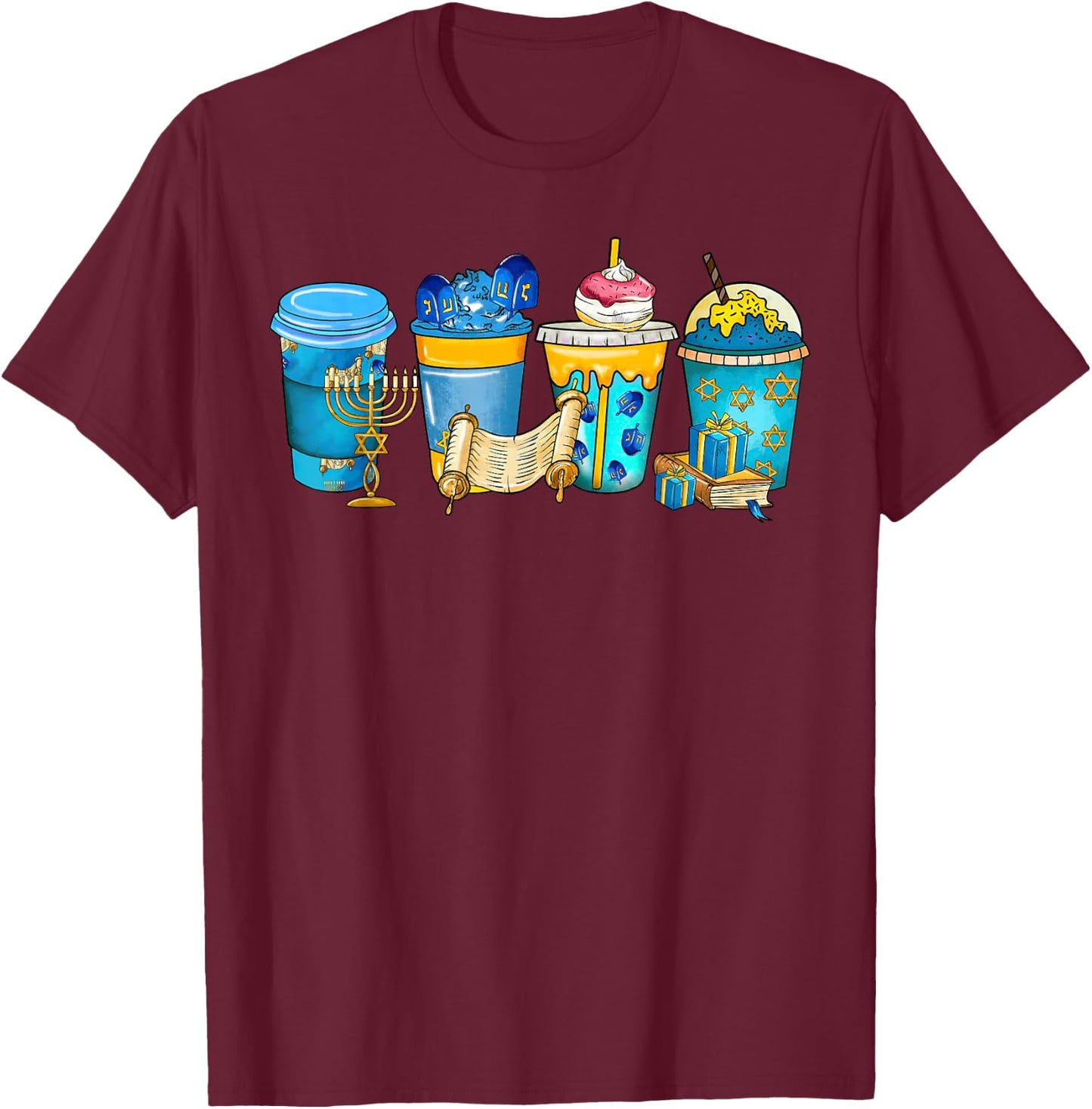 Happy Hanukkah 2022 Hakunnah Drink Menorah Hanukkah Coffee T-Shirt - T-Shirt | Maroon