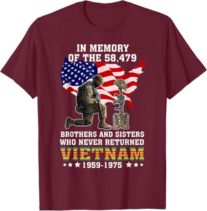 In Memory Of The 58479 Vietnam Veteran Stand For US Flag T-Shirt - T-Shirt | Maroon