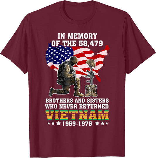 In Memory Of The 58479 Vietnam Veteran Stand For US Flag T-Shirt - T-Shirt | Maroon