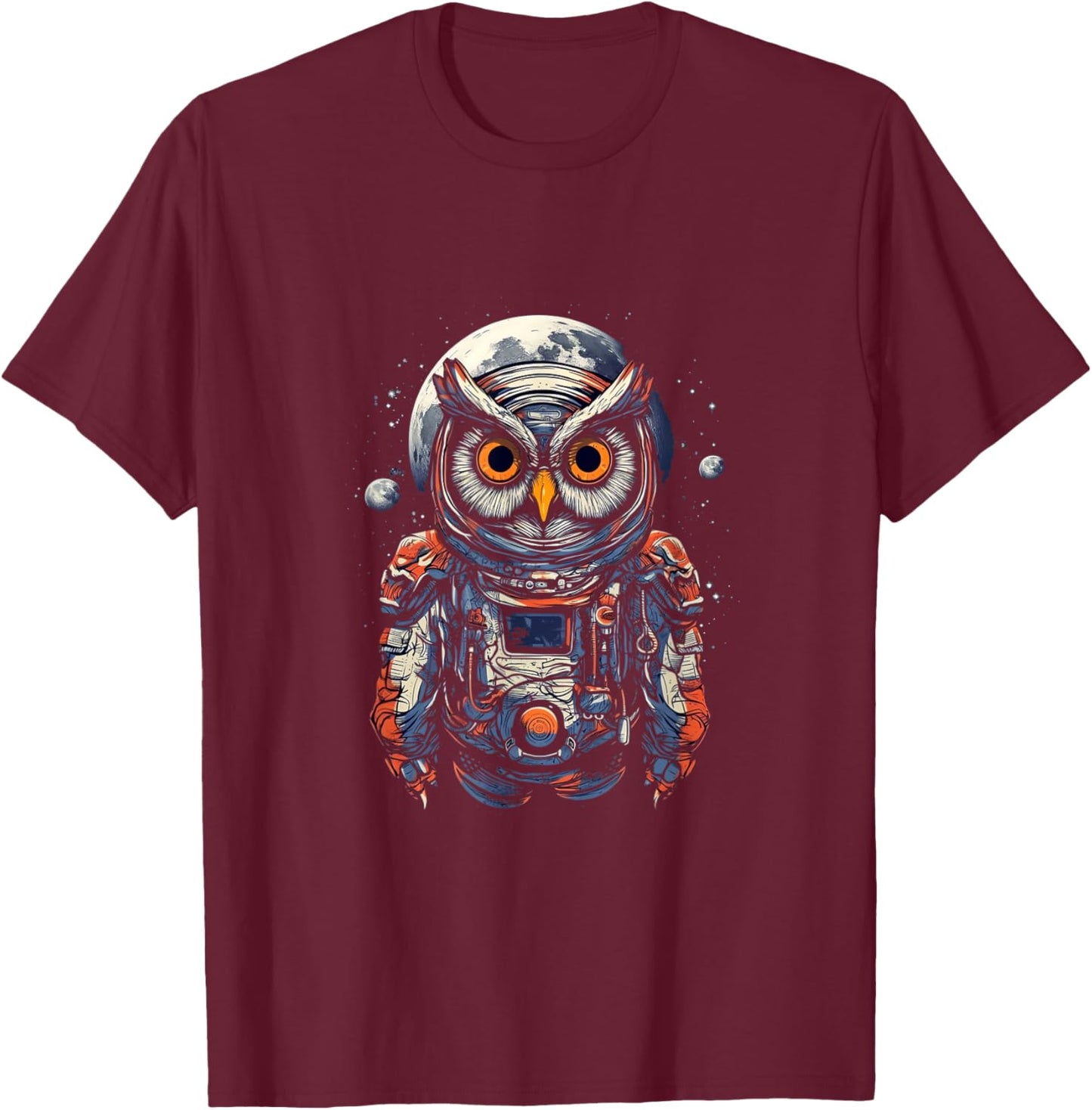 Astronaut Owl Cosmonaut Moon Space Bird Owls Lover T-Shirt - T-Shirt | Maroon