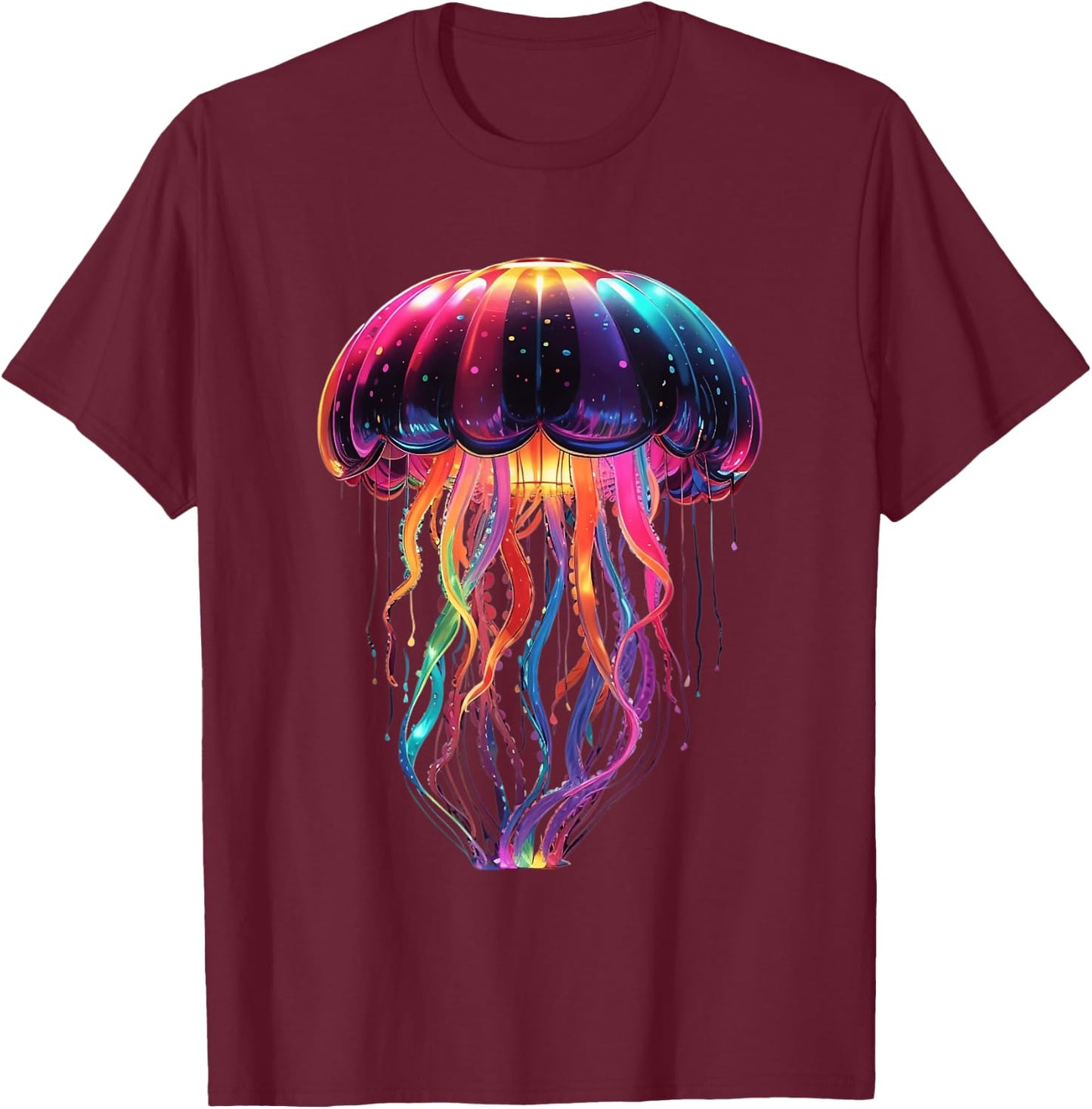 Glowing Rainbow Jellyfish T-Shirt - T-Shirt | Maroon