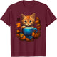 Funny Cat & Coffee Fall Autumn Leaves For Cat Lovers Costume Men Women T-Shirt - T-Shirt | Maroon