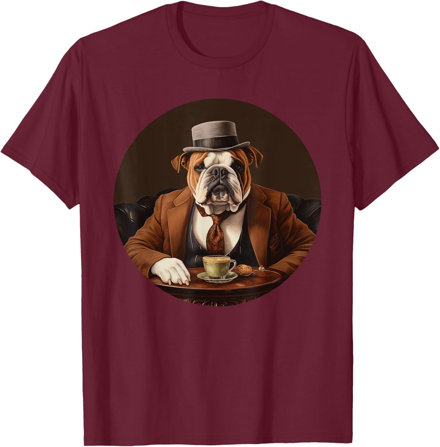 English Bulldog English Gentleman Funny Dog Victorian T-Shirt - T-Shirt | Maroon