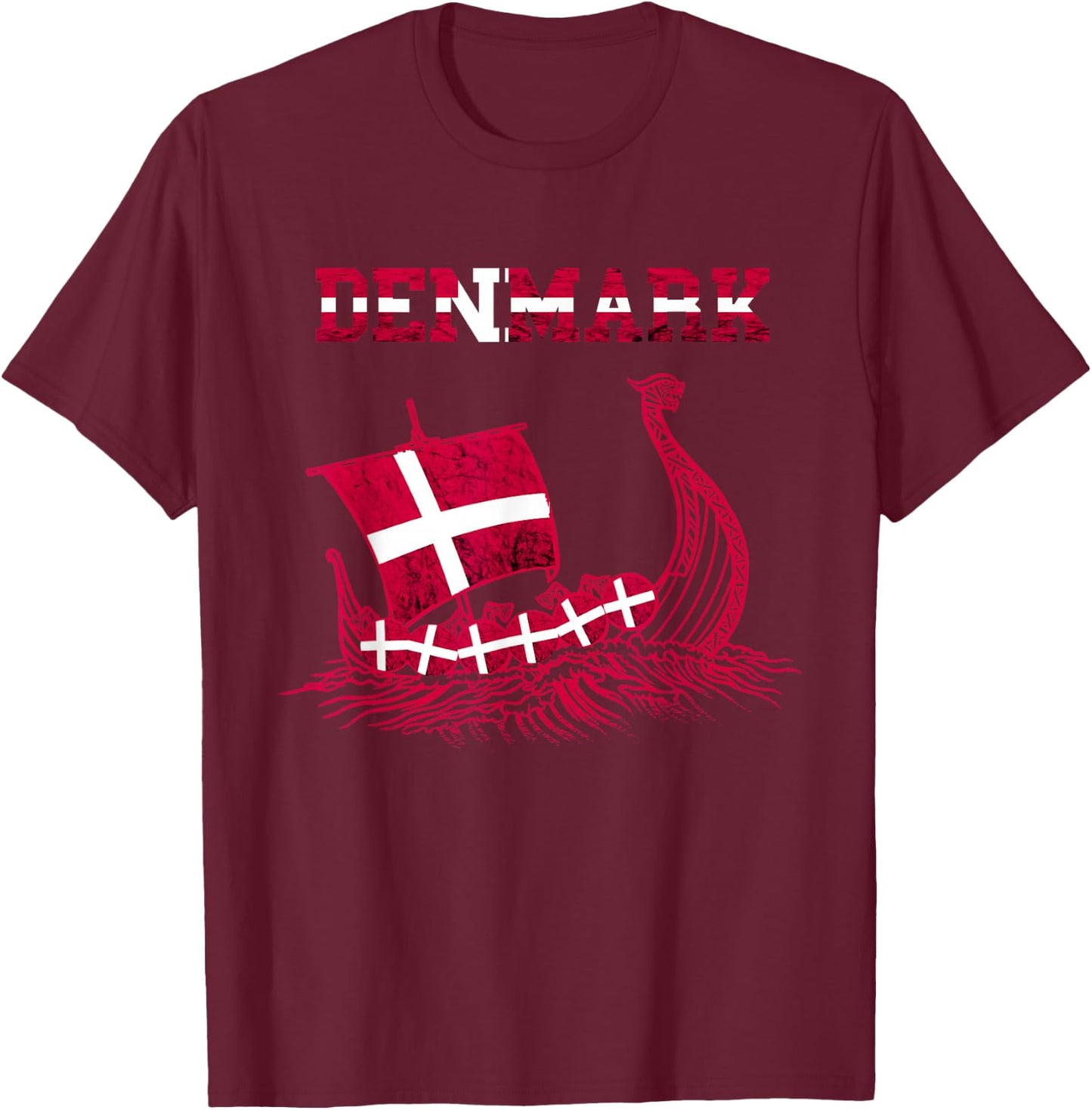 Denmark Viking Ship Danish Flag Dansk Danish Pride Danes T-Shirt - T-Shirt | Maroon