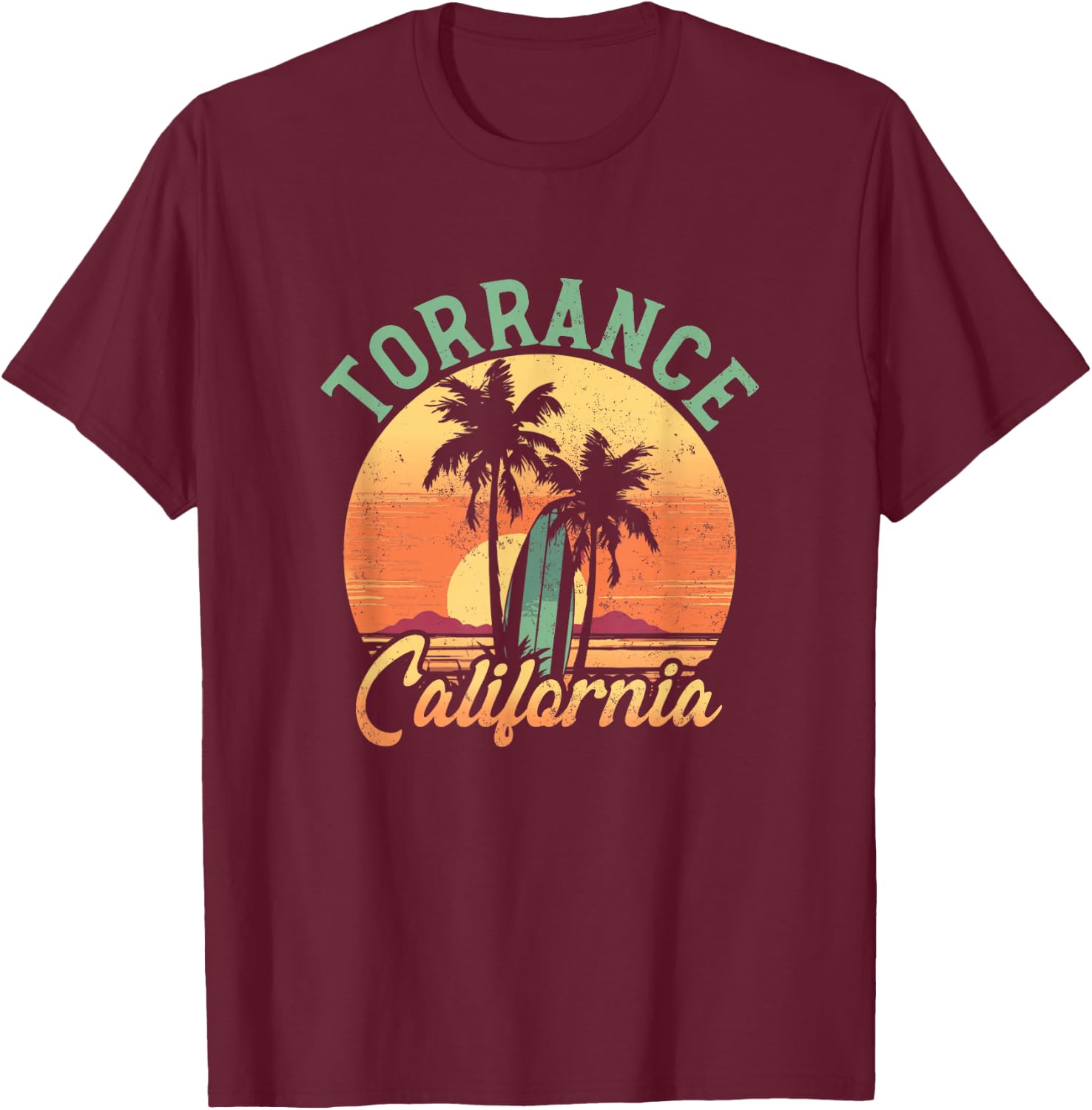 Torrance California Retro Surfer Vintage Beach T-Shirt - T-Shirt | Maroon