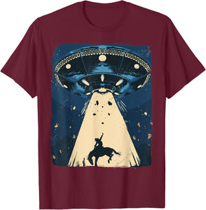 Alien Abduction Outer Space Western Rodeo Cowboy T-Shirt - T-Shirt | Maroon