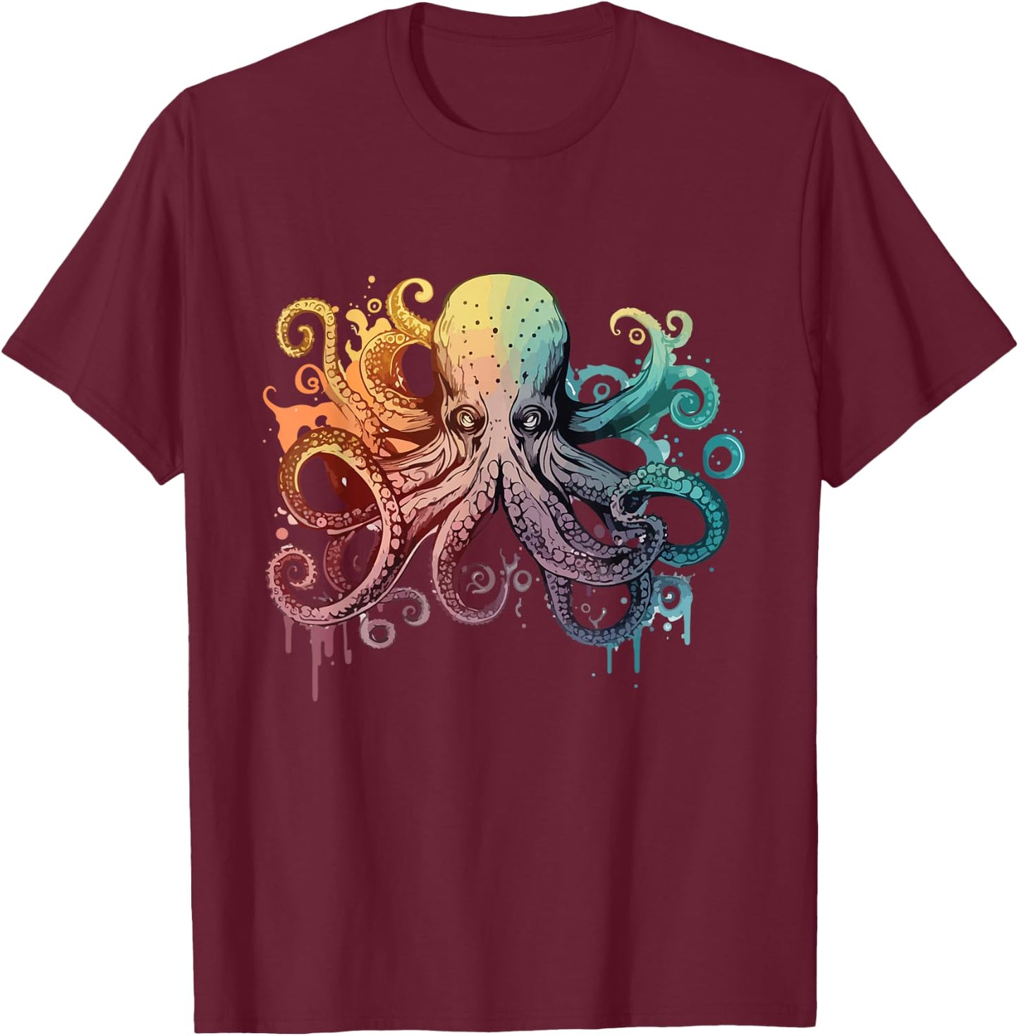 Colorful Octopus Artwork - Watercolor Animal Lover Sea Diver T-Shirt - T-Shirt | Maroon