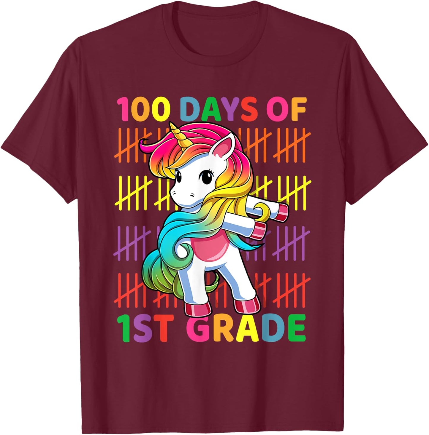 100 Days of 1st Grade Unicorn Flossing 100th Day Of School T-Shirt - T-Shirt | Maroon