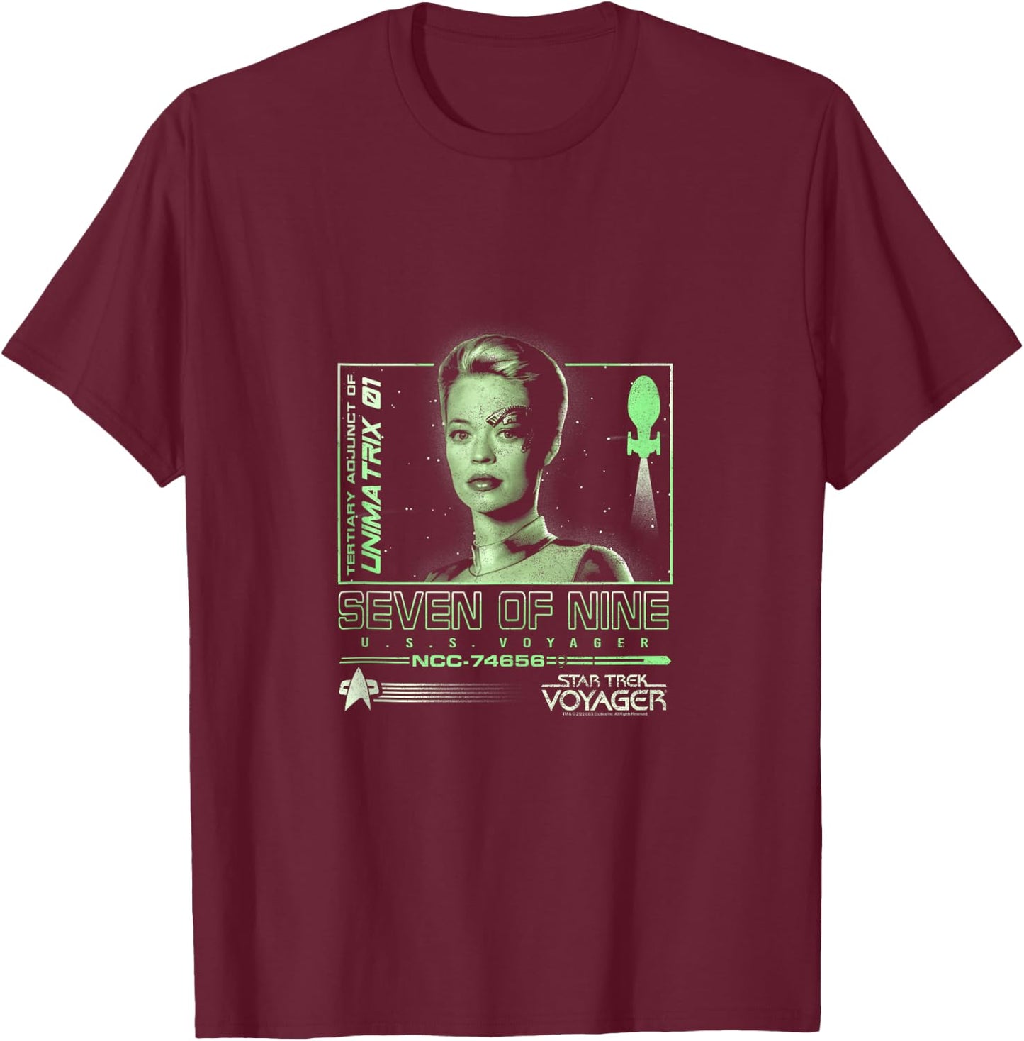 Star Trek: Voyager Seven Of Nine Neon Starfleet Portrait T-Shirt - T-Shirt | Maroon