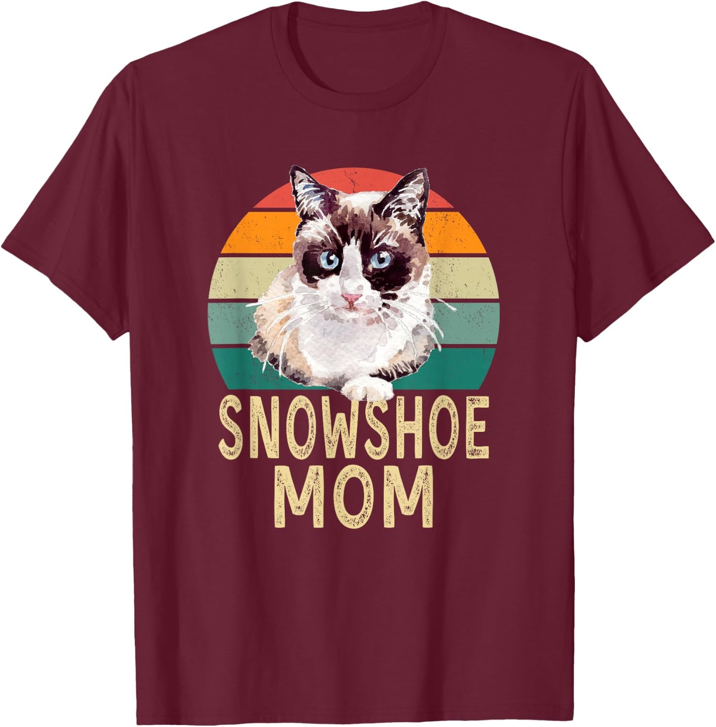 Snowshoe Cat Mom Retro Vintage Funny I Love My Cat T-Shirt - T-Shirt | Maroon