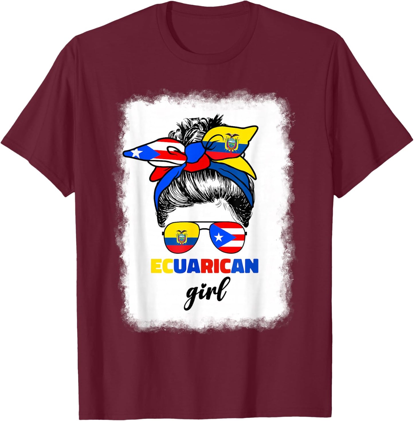 Half Ecuadorian And Puerto Rican Rico Ecuador Flag Girl Mix T-Shirt - T-Shirt | Maroon