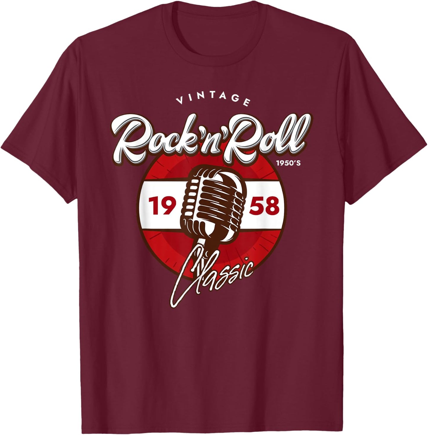 Vintage Rock And Roll 1950's Classic Microphone Songwriter T-Shirt - T-Shirt | Maroon