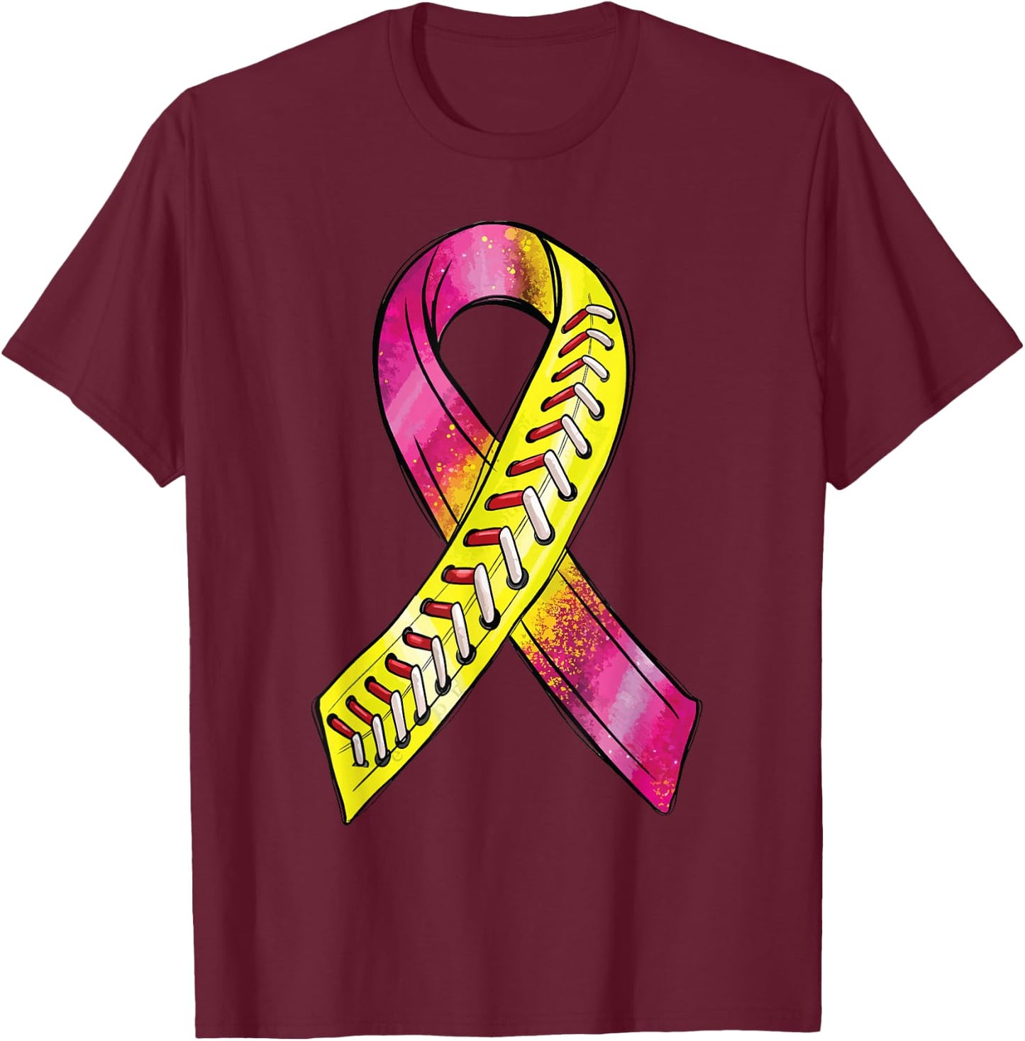 Strike Out Breast Cancer Awareness Day Pink Ribbon Softball T-Shirt - T-Shirt | Maroon
