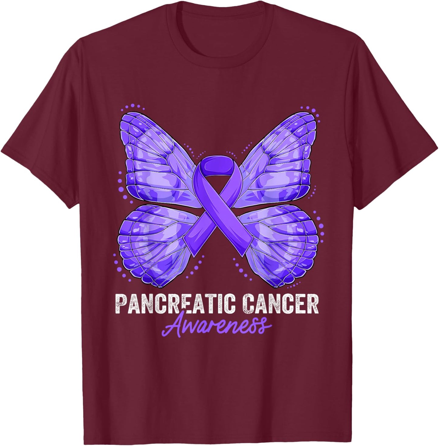 Pancreatic Cancer Awareness Month Butterfly Purple Ribbon T-Shirt - T-Shirt | Maroon