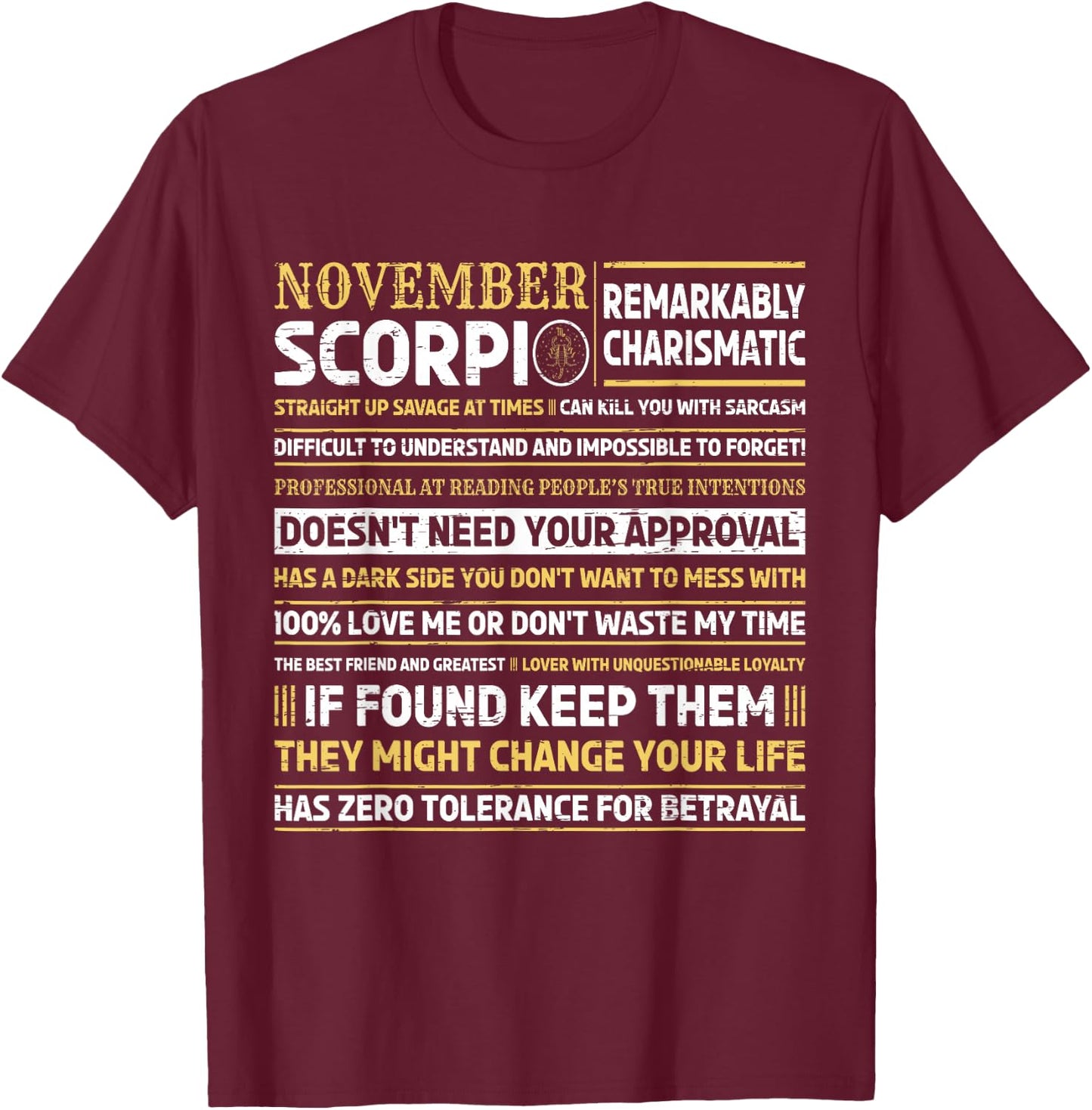 Best Born in November Scorpio Birthday T-Shirt - T-Shirt | Maroon
