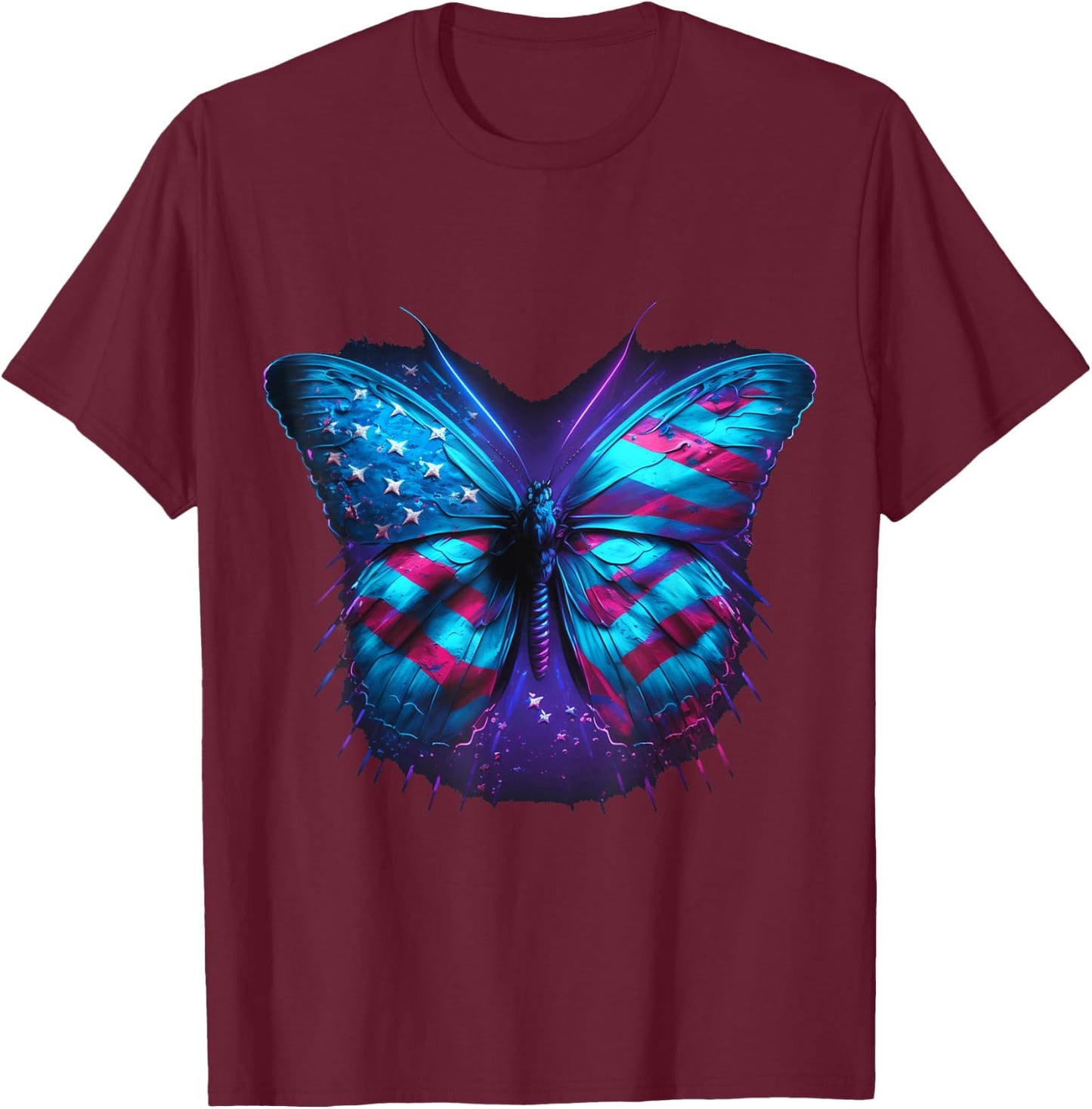 Butterfly USA Flag 4th Of July Funny American | Girl Women T-Shirt - T-Shirt | Maroon