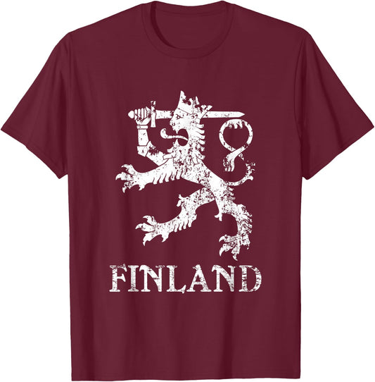 Finland Lion Symbol Finnish Pride T-Shirt - T-Shirt | Maroon