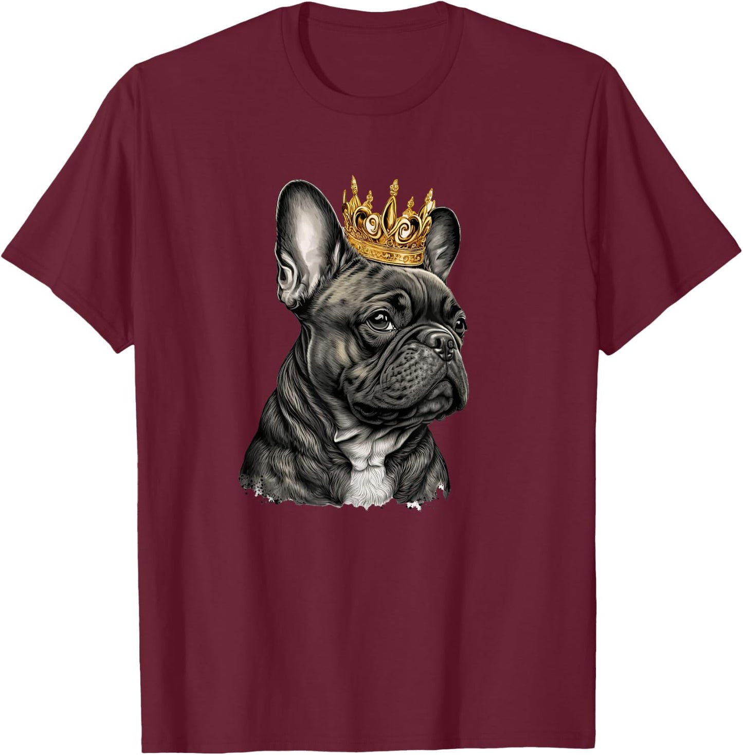 Funny French Bulldog Frenchie with a Golden Crown T-Shirt - T-Shirt | Maroon
