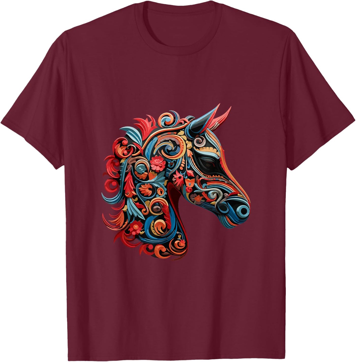 Dia De Los Muertos Day Of The Dead Halloween Horse T-Shirt - T-Shirt | Maroon