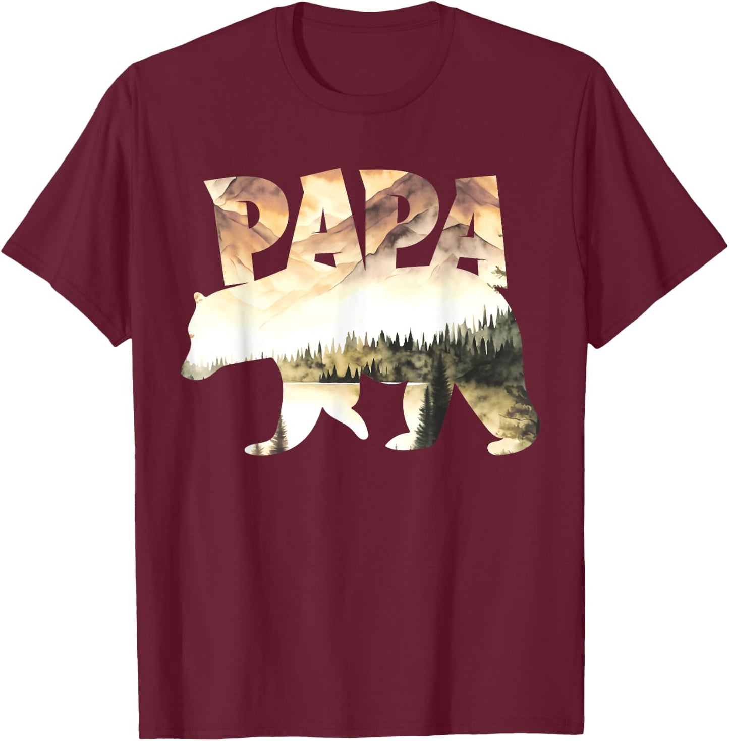 Papa Bear Forest Lake Mountain Scene Outdoors Father's Day T-Shirt - T-Shirt | Maroon