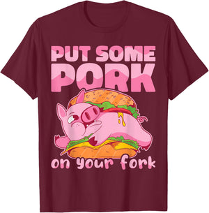 Put Some Pork On Your Fork BBQ Pig Roast Barbecue T-Shirt - T-Shirt | Maroon