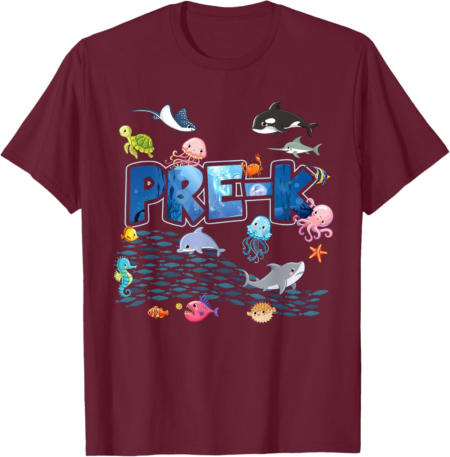 Pre-K Aquarium Cute First Day School PreK Kids Teachers T-Shirt - T-Shirt | Maroon