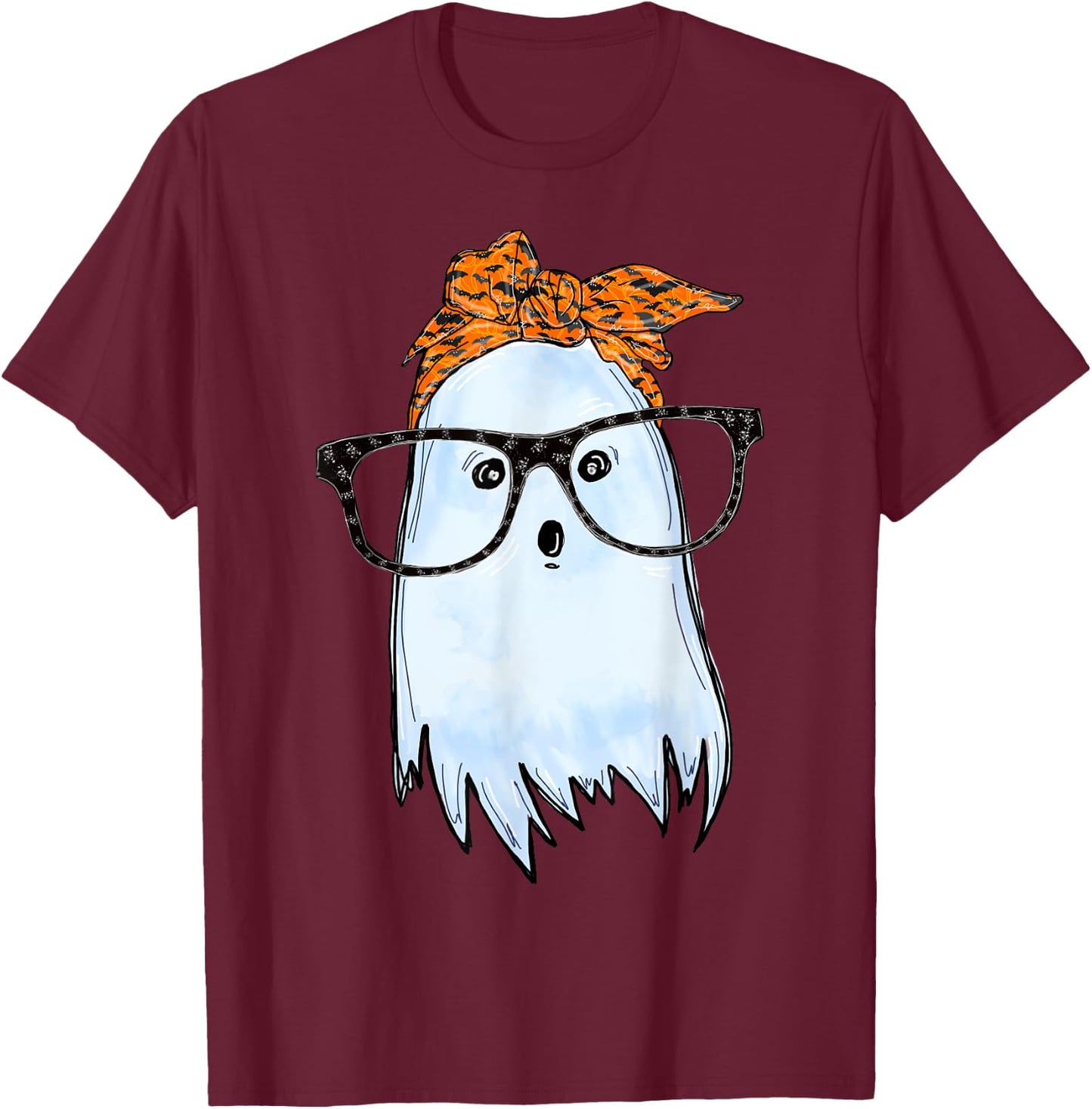 Cute Ghost With Glasses And Bats Bandana Halloween Costume T-Shirt - T-Shirt | Maroon