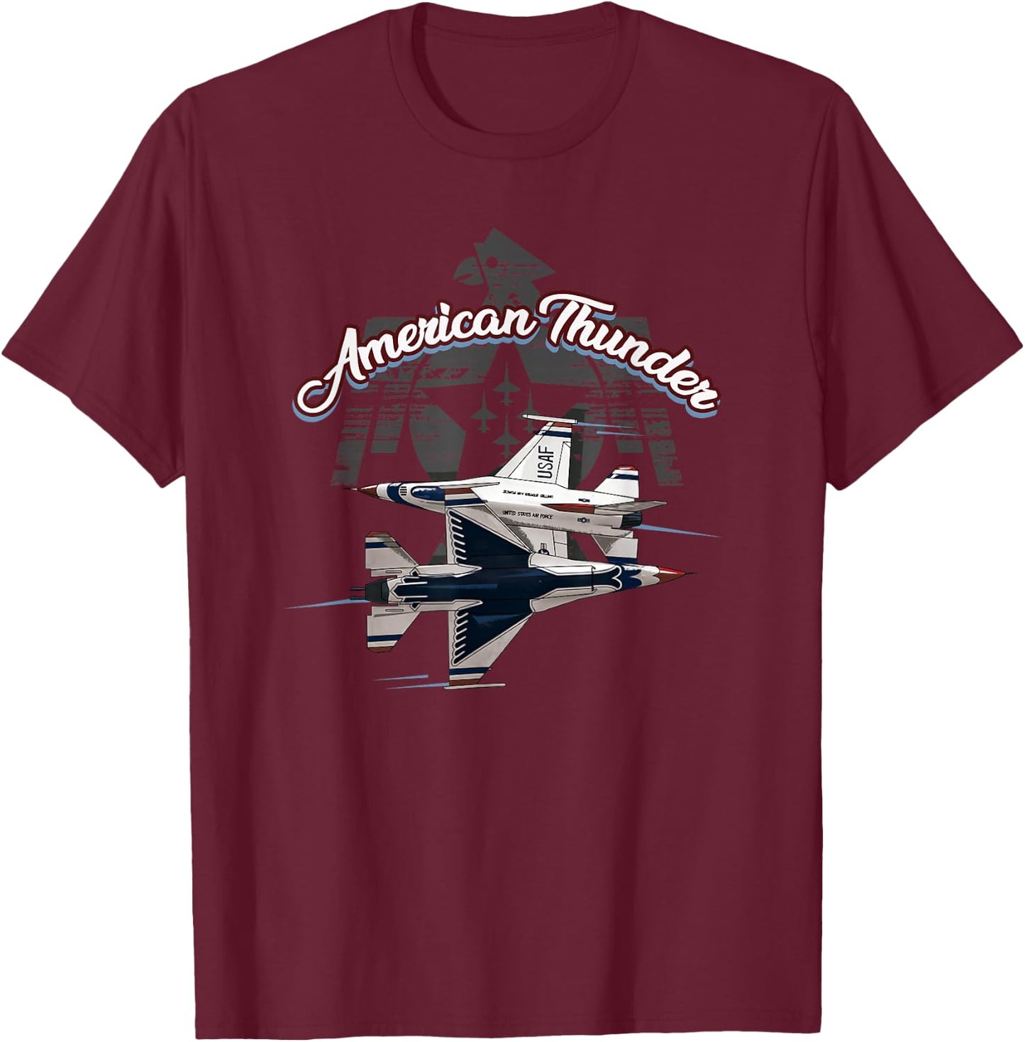 Vintage Military Aviation American Thunder T-Shirt - T-Shirt | Maroon