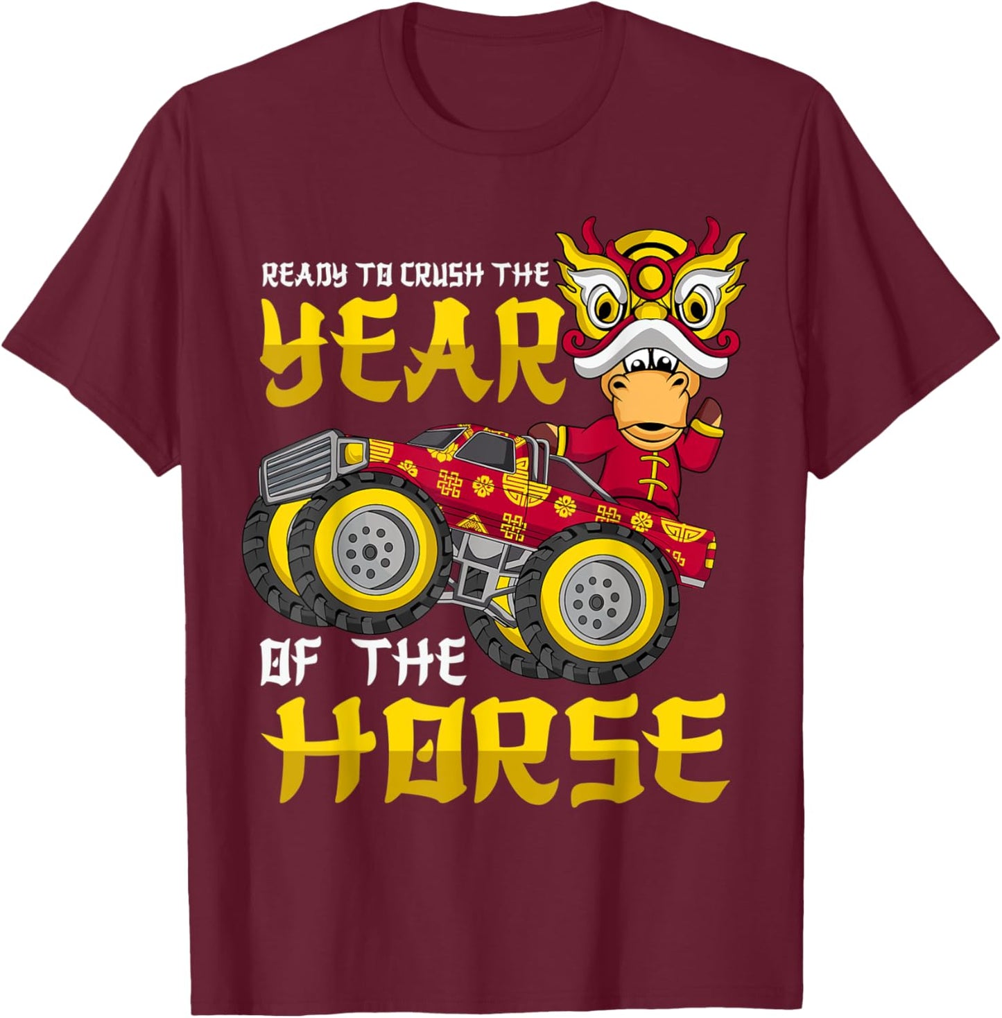 Ready To Crush Chinese Year Horse 2026 Monster Truck Boys T-Shirt - T-Shirt | Maroon