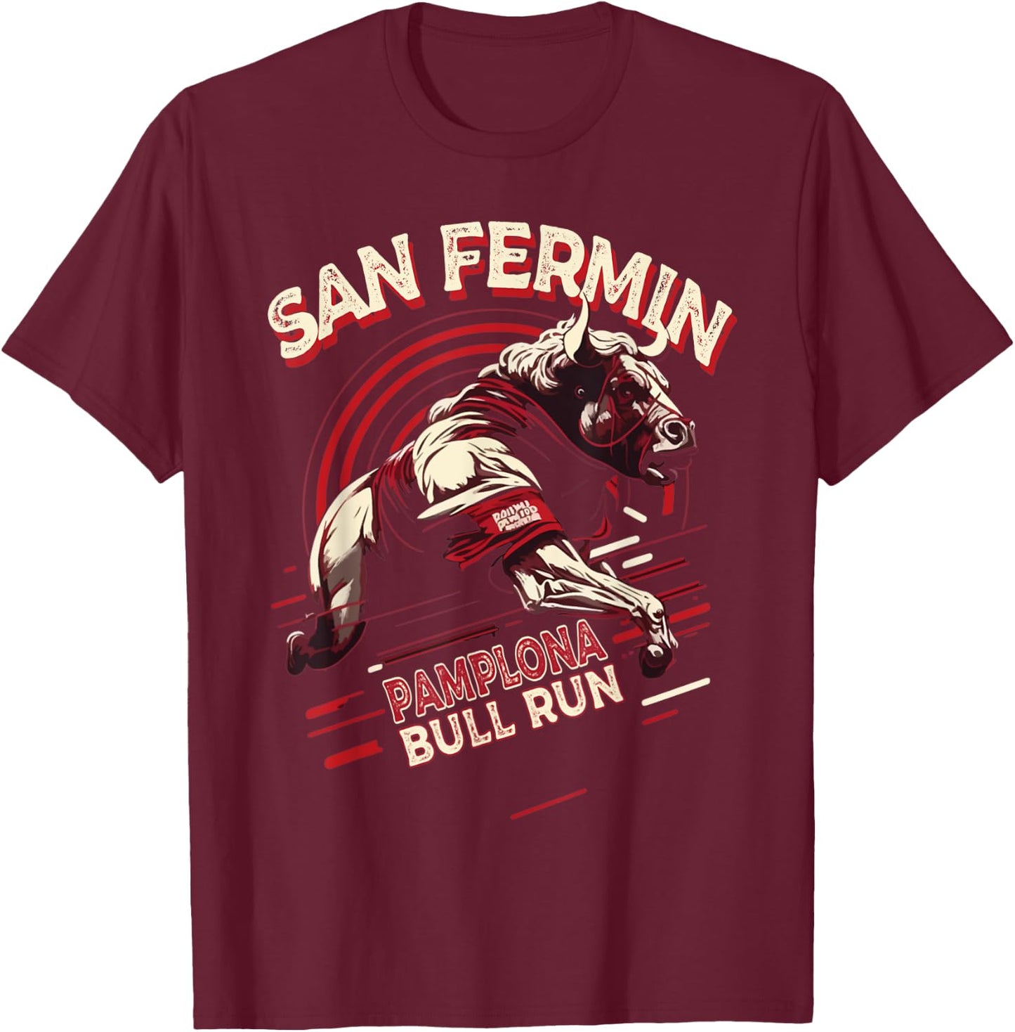 San Fermin Pamplona Bull Run Spain | Bull Fighting Festival T-Shirt - T-Shirt | Maroon