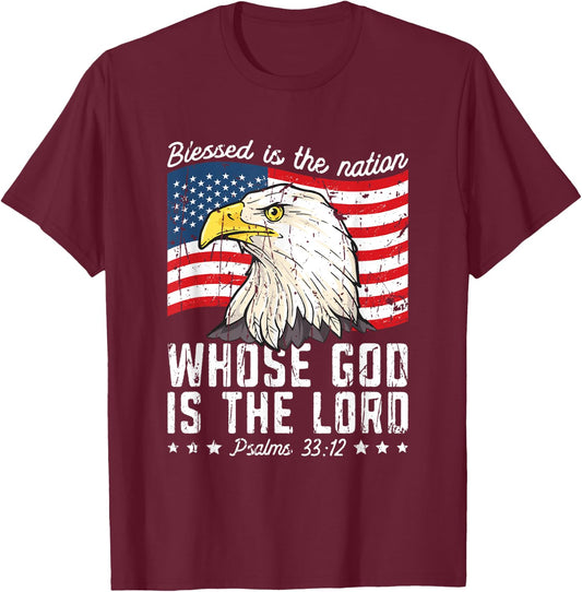 Blessed is the nation whose god is the lord Psalms 33:12 T-Shirt - T-Shirt | Maroon