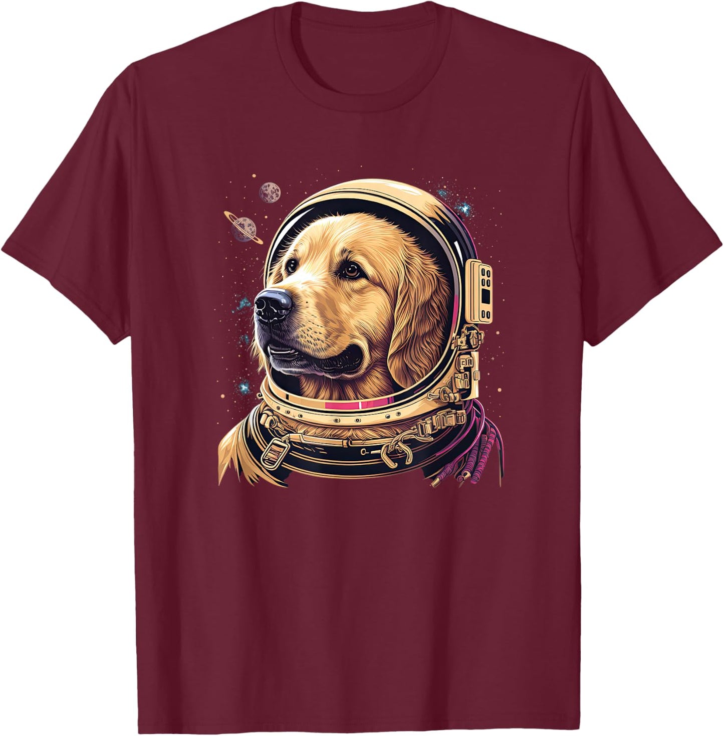 Funny Golden Retriever Astronaut in the space T-Shirt - T-Shirt | Maroon