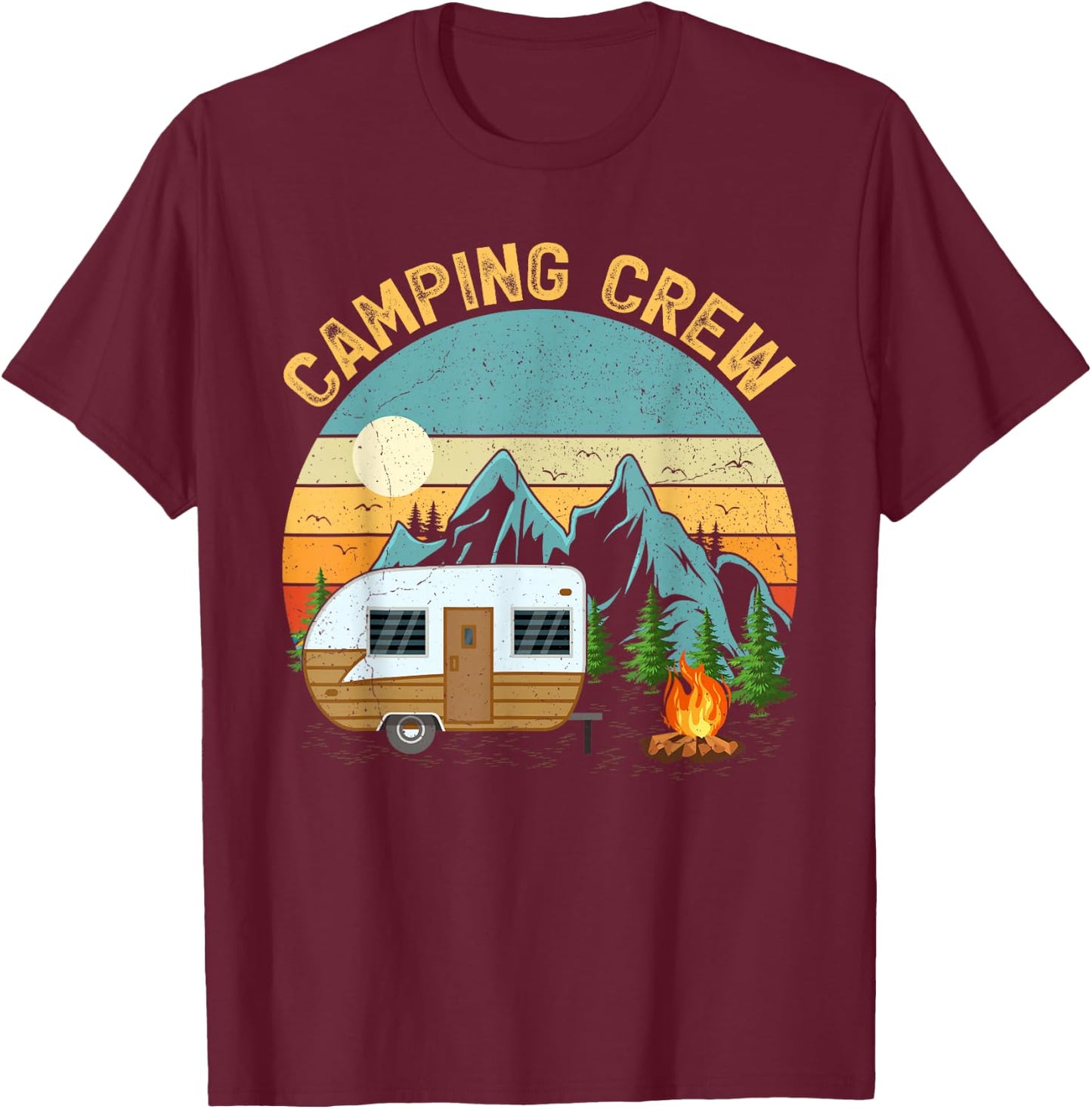 Retro Vintage Camper Camping Crew T-Shirt - T-Shirt | Maroon