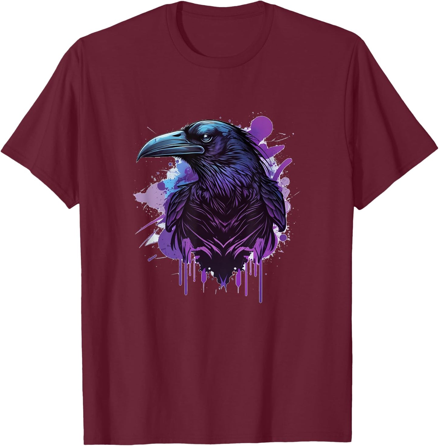 Raven Graphic Goth Black Crow T-Shirt - T-Shirt | Maroon
