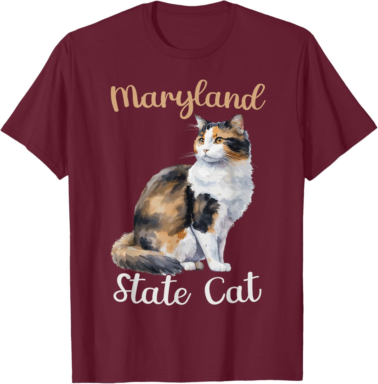 Caliby Tricolour Maryland State Cat Outfit Dilute Calico Cat T-Shirt - T-Shirt | Maroon