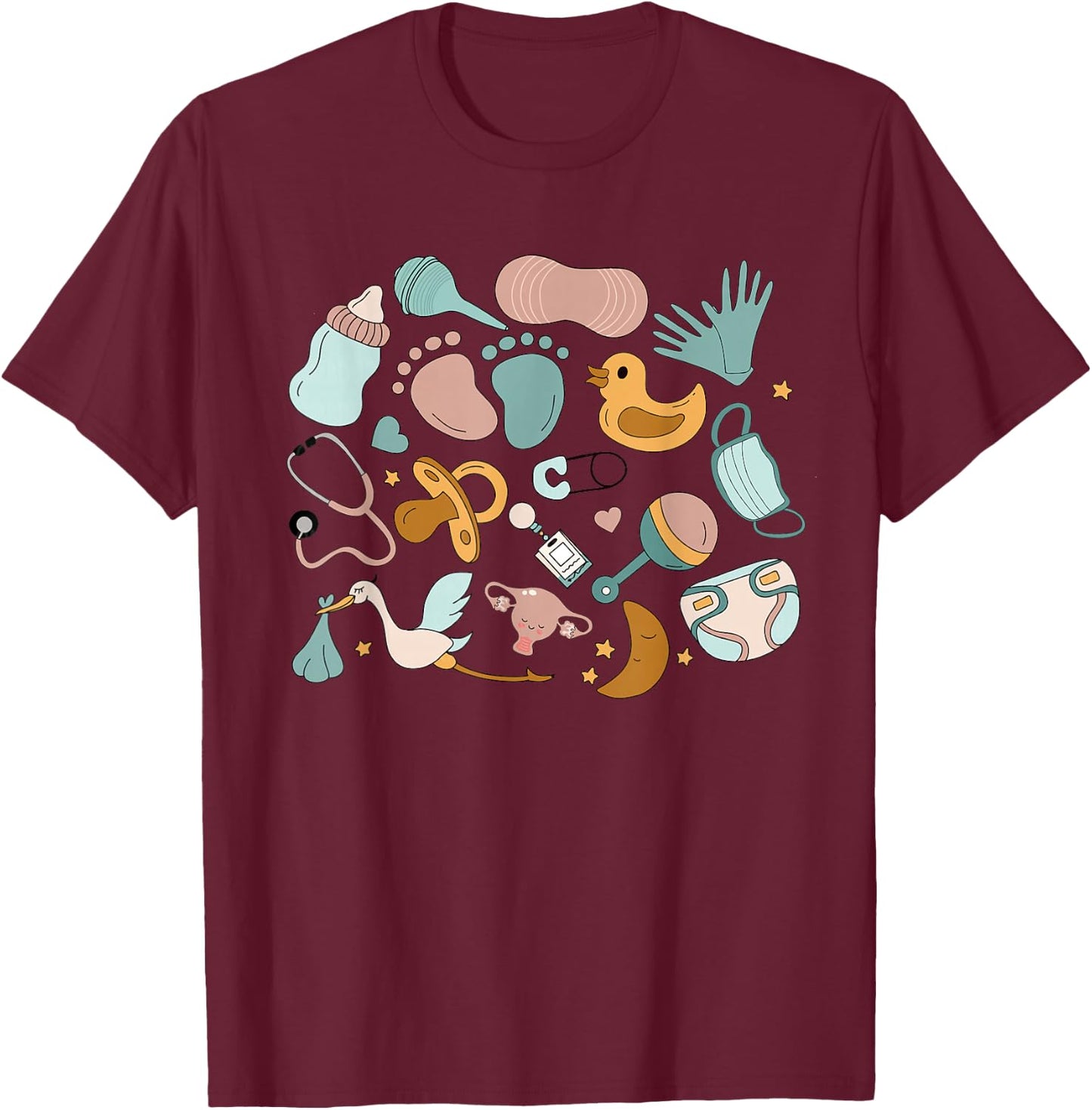 Women Retro Labor And Delivery Nurse Registered Nurse T-Shirt - T-Shirt | Maroon