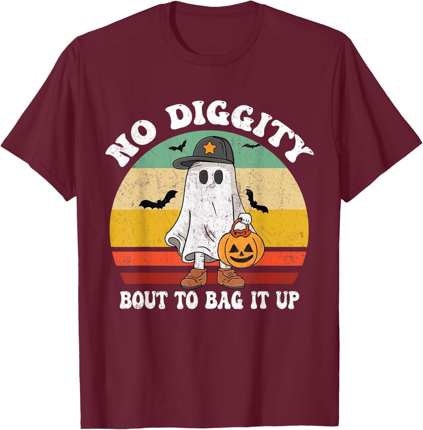 No Diggity Bout To Bag It Up Cute Ghost Halloween T-Shirt - T-Shirt | Maroon