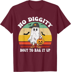 No Diggity Bout To Bag It Up Cute Ghost Halloween T-Shirt - T-Shirt | Maroon